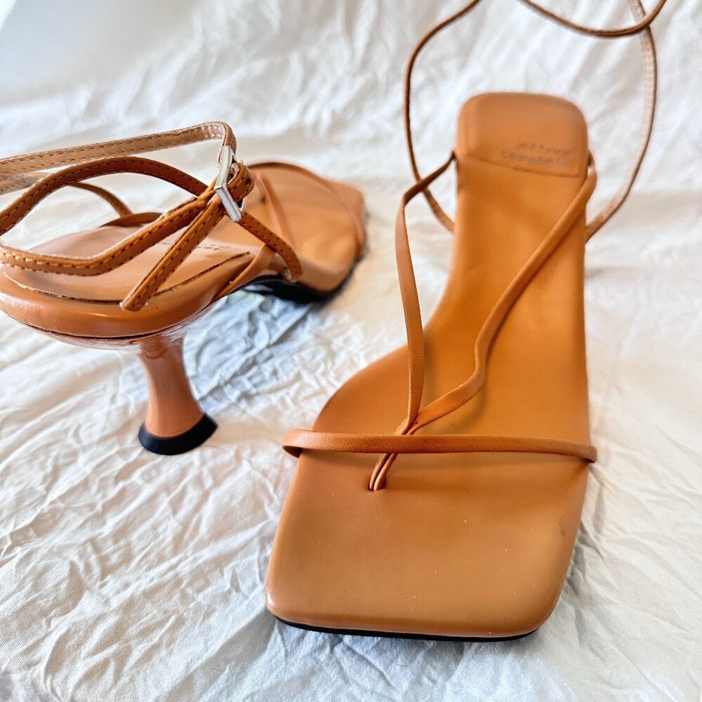Jeffrey Campbell Fluxx Leather Strappy Sandals kitten heel square neutral Size 8